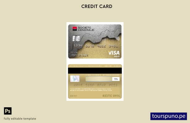 listo para imprimir plantilla de tarjeta dorada visa bancaria Société Générale d